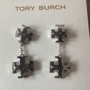 Tory Burch Silver Cross Dangle Earrings and dust bag